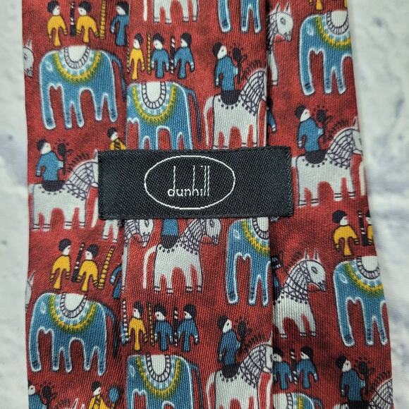 Dunhill Silk Primitive Horse & Elephant Print Tie - Picture 4 of 14
